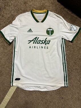 adidas White and Green Portland Timbers Soccer Jersey